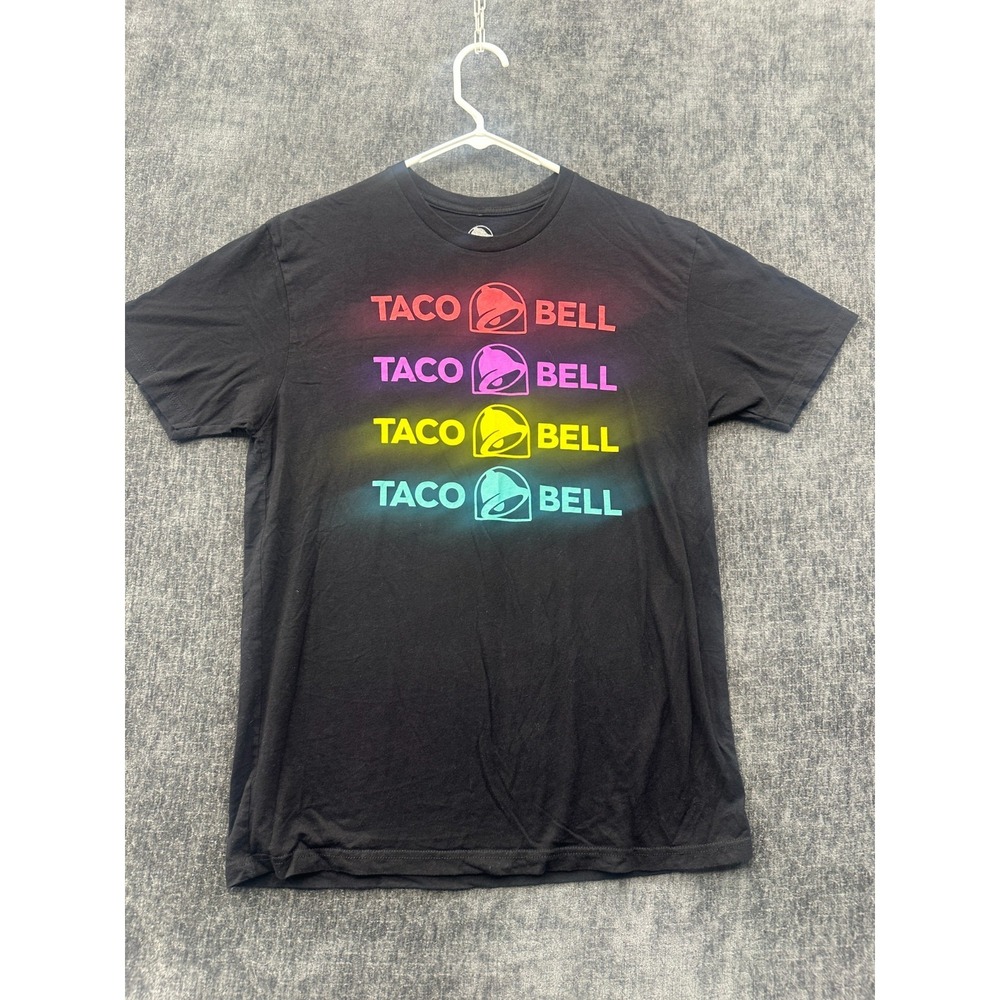 Taco Bell T Shirt Women XL Black Cotton Neon Retro Classic Short Sleeve Crewneck